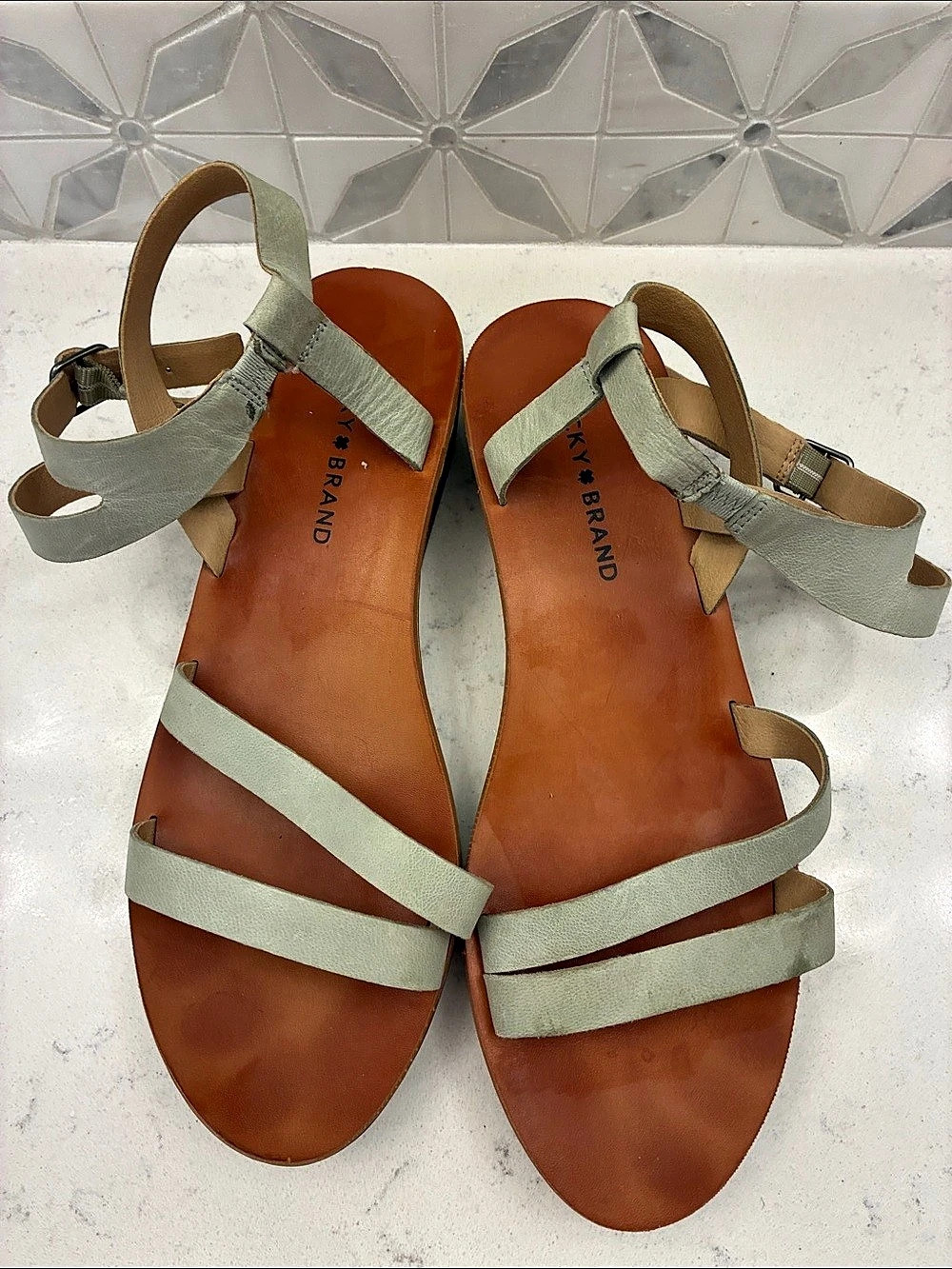 Lucky Brand Strappy Wedge Sandals in Green & Brown